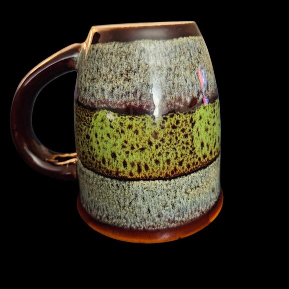 Vintage Studio Pottery Mug Brown Green Textured Drip Glaze 4.75"x4.5" Handmade - Picture 3 of 6